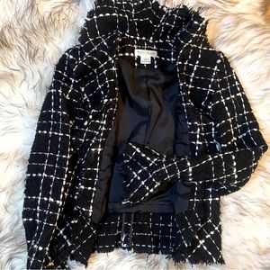 Black + White Tweed V-Neck Jacket